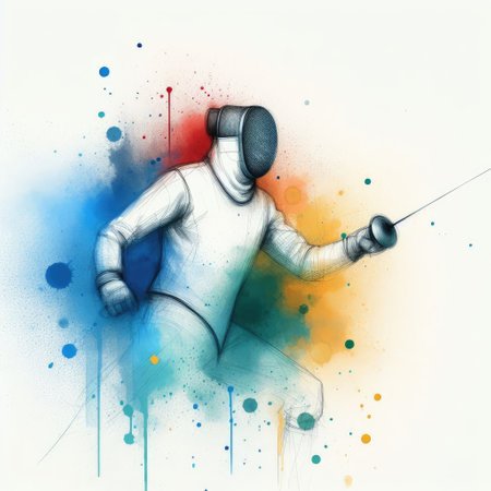 Fencer in watercolor paint illustration with Generative AI.の素材