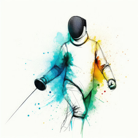 Fencer in watercolor paint illustration with Generative AI.の素材