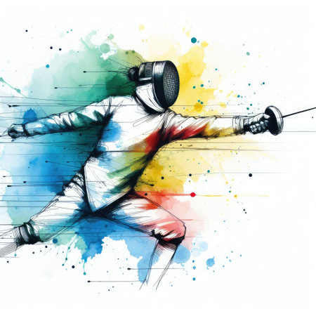 Fencer in watercolor paint illustration with Generative AI.の素材