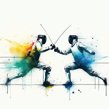 Fencer in watercolor paint illustration with Generative AI.の素材