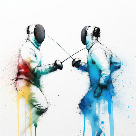 Fencer in watercolor paint illustration with Generative AI.の素材