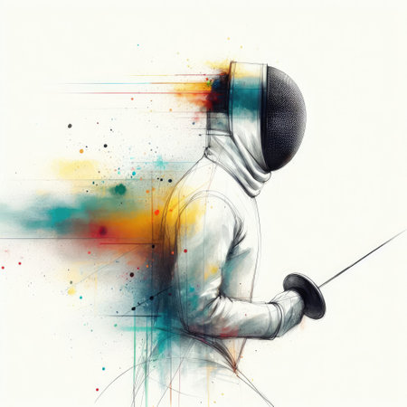 Fencer in watercolor paint illustration with Generative AI.の素材
