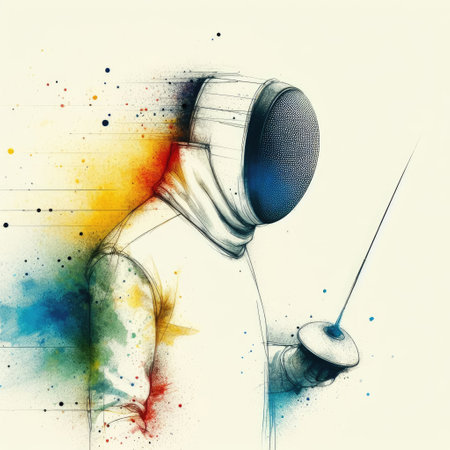 Fencer in watercolor paint illustration with Generative AI.の素材