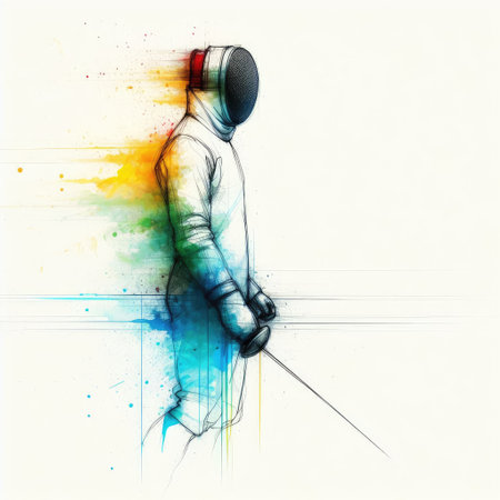 Fencer in watercolor paint illustration with Generative AI.の素材