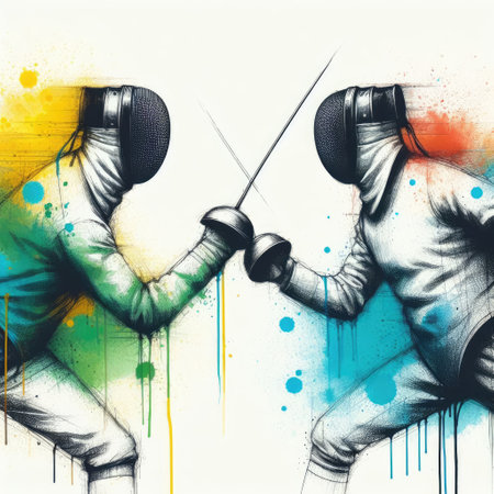 Fencer in watercolor paint illustration with Generative AI.の素材