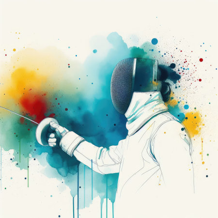 Fencer in watercolor paint illustration with Generative AI.の素材