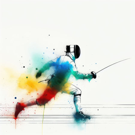Fencer in watercolor paint illustration with Generative AI.の素材