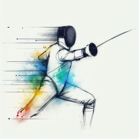 Fencer in watercolor paint illustration with Generative AI.の素材