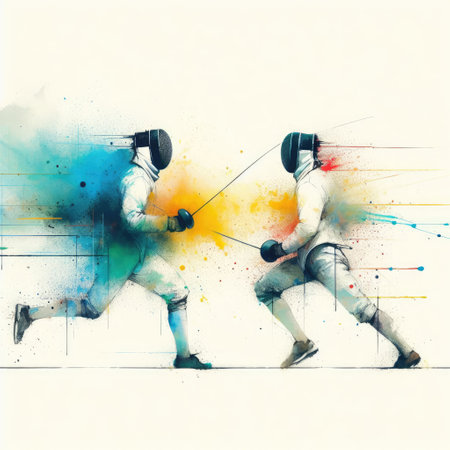 Fencer in watercolor paint illustration with Generative AI.の素材