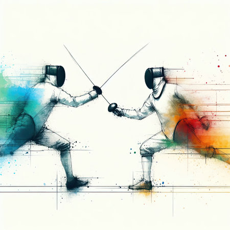 Fencer in watercolor paint illustration with Generative AI.の素材