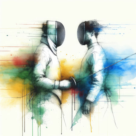 Fencer in watercolor paint illustration with Generative AI.の素材