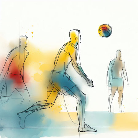 Beach volleyball in watercolor paint illustration with Generative AI.の素材