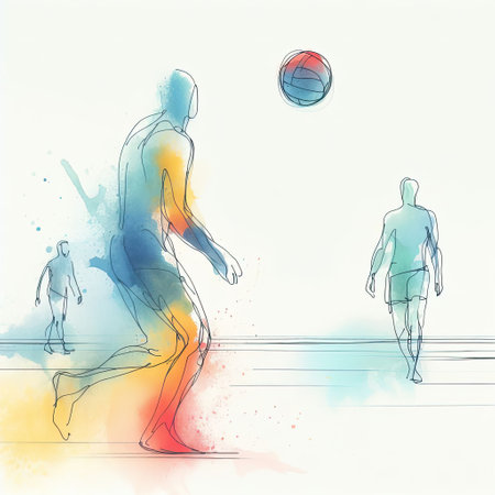 Beach volleyball in watercolor paint illustration with Generative AI.の素材