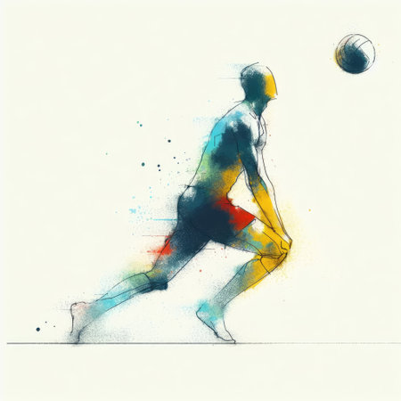 Beach volleyball in watercolor paint illustration with Generative AI.の素材