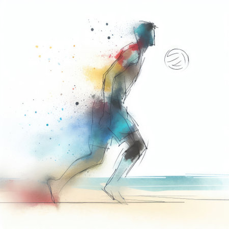Beach volleyball in watercolor paint illustration with Generative AI.の素材