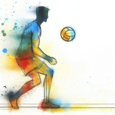 Beach volleyball in watercolor paint illustration with Generative AI.の素材
