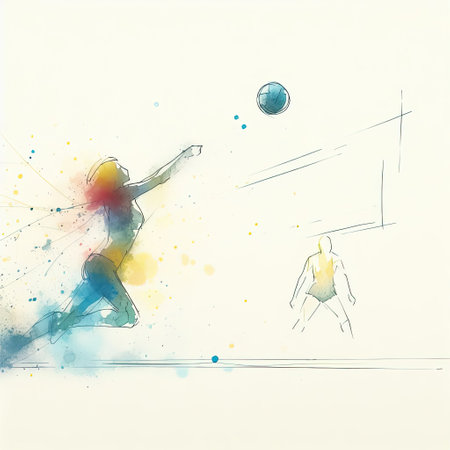 Beach volleyball in watercolor paint illustration with Generative AI.の素材