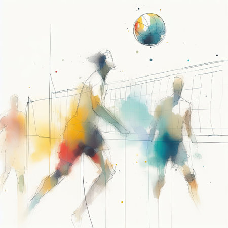 Beach volleyball in watercolor paint illustration with Generative AI.の素材