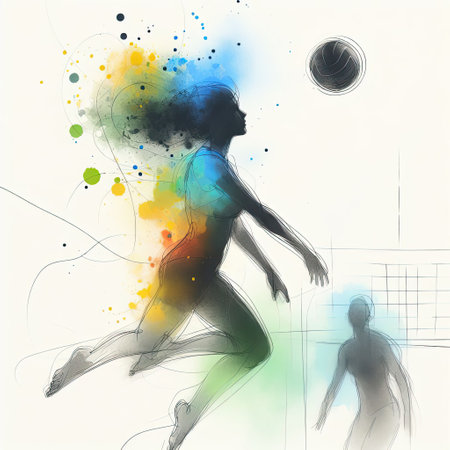 Beach volleyball in watercolor paint illustration with Generative AI.の素材