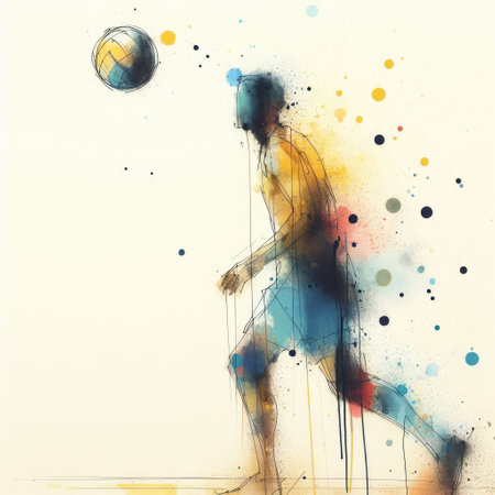 Beach volleyball in watercolor paint illustration with Generative AI.の素材