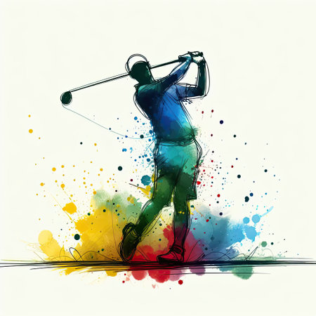 Golf player in watercolor paint illustration with Generative AI.の素材