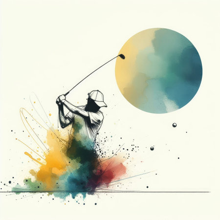 Golf player in watercolor paint illustration with Generative AI.の素材