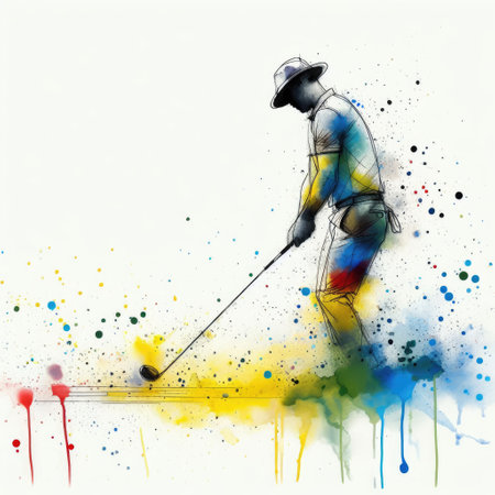 Golf player in watercolor paint illustration with Generative AI.の素材