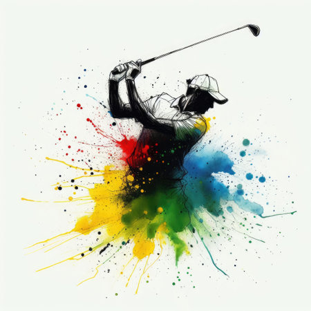 Golf player in watercolor paint illustration with Generative AI.の素材