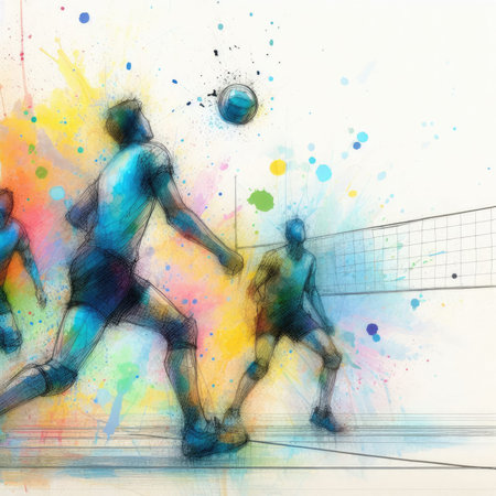 Volleyball players in watercolor paint illustration with Generative AI.の素材