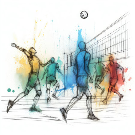 Volleyball players in watercolor paint illustration with Generative AI.の素材