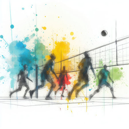 Volleyball players in watercolor paint illustration with Generative AI.の素材