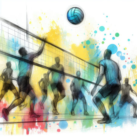 Volleyball players in watercolor paint illustration with Generative AI.の素材