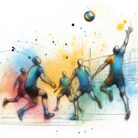 Volleyball players in watercolor paint illustration with Generative AI.の素材