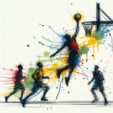 Basketball players in watercolor paint illustration with Generative AI.の素材