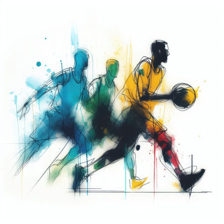 Basketball players in watercolor paint illustration with Generative AI.の素材
