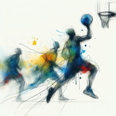 Basketball players in watercolor paint illustration with Generative AI.の素材