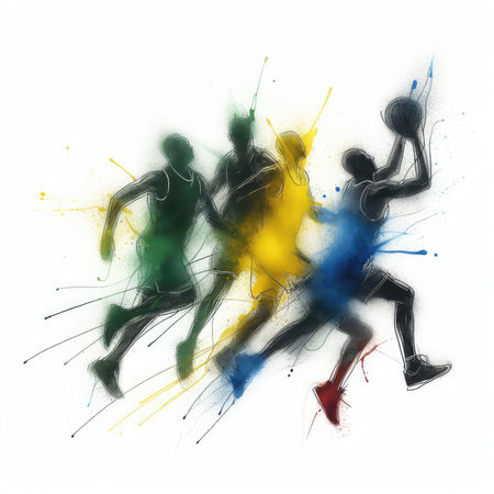 Basketball players in watercolor paint illustration with Generative AI.の素材