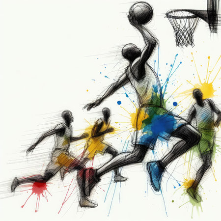 Basketball players in watercolor paint illustration with Generative AI.の素材