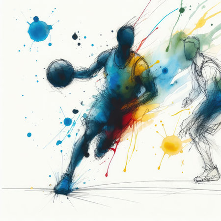 Basketball players in watercolor paint illustration with Generative AI.の素材