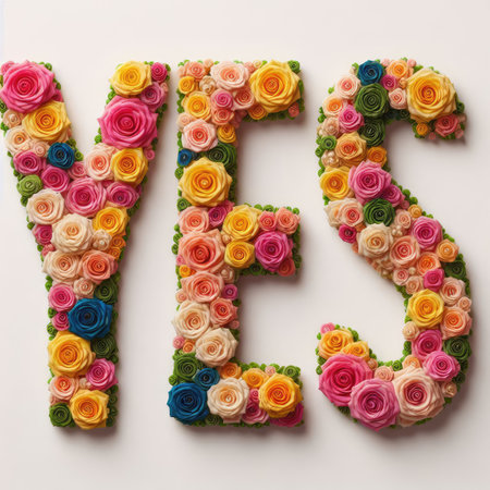 YES text formed fully by colorful roses with Generative AI.の素材