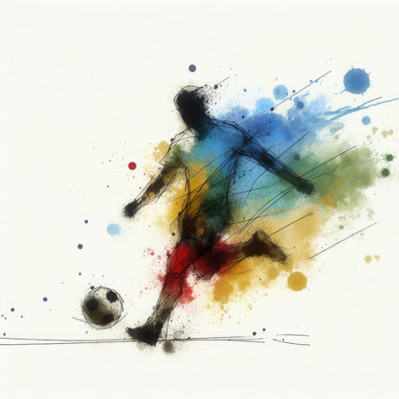 Football player in watercolor paint illustration with Generative AI.の素材