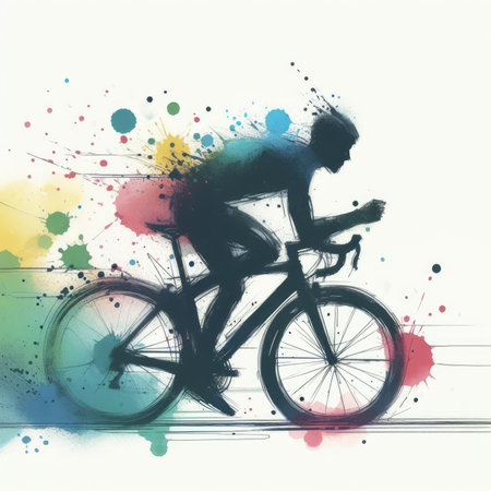 Cycling in watercolor paint illustration with Generative AI.の素材