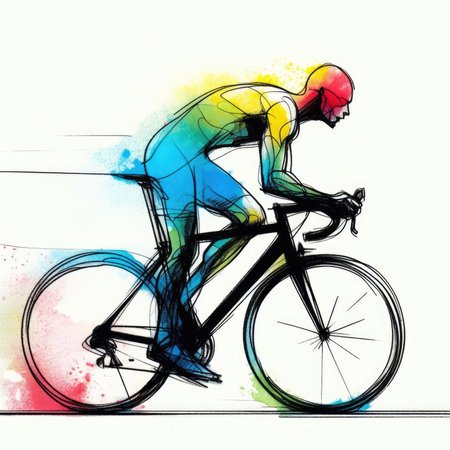 Cycling in watercolor paint illustration with Generative AI.の素材