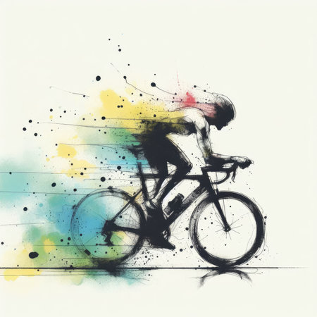 Cycling in watercolor paint illustration with Generative AI.の素材