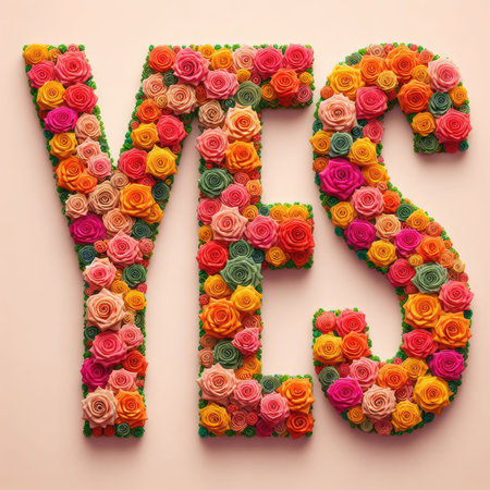 YES text formed fully by colorful roses with Generative AI.の素材