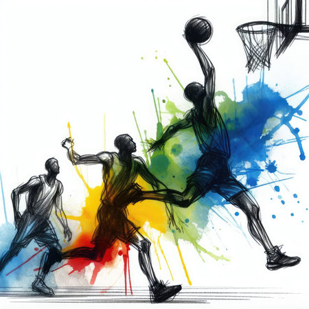 Basketball players in watercolor paint illustration with Generative AI.の素材