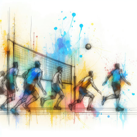 Volleyball players in watercolor paint illustration with Generative AI.の素材