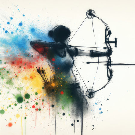 Archery in watercolor paint illustration with Generative AI.の素材
