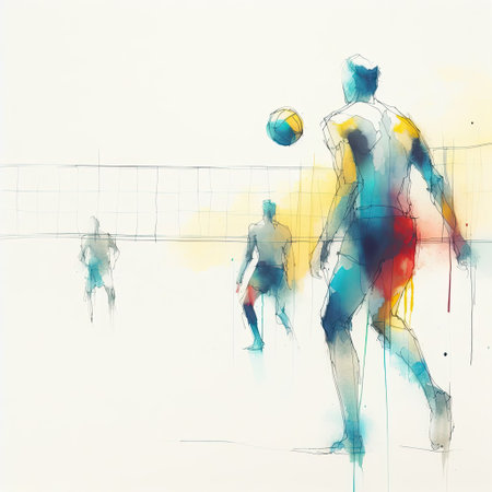 Beach volleyball in watercolor paint illustration with Generative AI.の素材