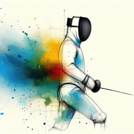 Fencer in watercolor paint illustration with Generative AI.の素材